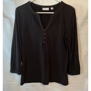 Classic Black Women's Button-Trim Henley Top